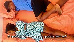 athletic latina stepmom sneaks sex with stepson in shared bed while dad slaves away at work