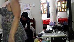 Unfaithful wife aches with lust fucking lover bareback behind cuckold's back gaping ass