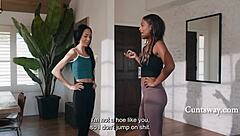 Petite Latina rivals Bianca Bangs and Rhae Woods catfight explodes into squirting lesbian pussy licking