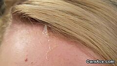 naughty babe swallows every drop after bukkake blowbang 😍💦