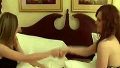 petite teen lesbians in lingerie tease each other alone in the hotel room