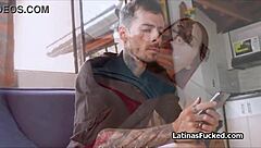 Deepthroating sexy latina teen gagging on cock before scooter fix