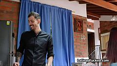 Deepthroating sexy latina teen gagging on cock before scooter fix