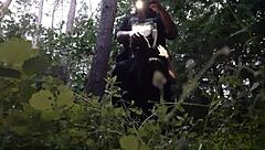 Stepsister mouth fucked deep in woods cumming before boyfriend catches