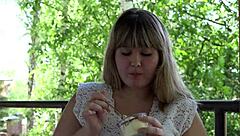 ever watched a chubby milf devour food with her fat belly hanging out in outdoor asmr?