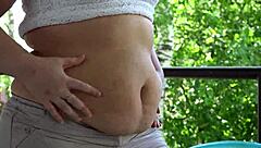 ever watched a chubby milf devour food with her fat belly hanging out in outdoor asmr?