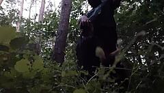 Stepsister mouth fucked deep in woods cumming before boyfriend catches