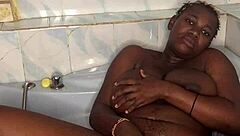 whoa my huge tits bounce wild fucking this giant dildo in the bathroom!