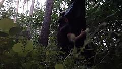 Stepsister mouth fucked deep in woods cumming before boyfriend catches