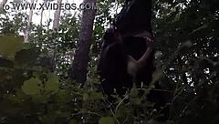 Stepsister mouth fucked deep in woods cumming before boyfriend catches