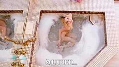 Lubed petite blonde Piper Perri stuffed full in mouth and pussy with thick cock