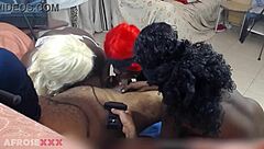 Three ebony amateurs choke gag and deepthroat one huge cock in sloppy facefuck