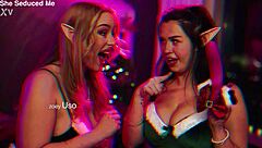 seduced elves unwrap big tits for christmas lesbian pussy licking