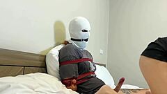 Whoa 😍 masked girlfriend turns cute teen into footjob slave—hot bdsm vibes!!