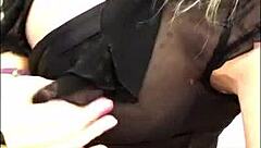 SOPHIE JAMES TEASES SHAVED PUSSY IN STOCKINGS HOME SOLO