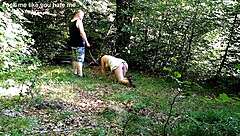 I parade my humiliated pig whore around the park for all to see