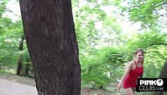 misha maver flashes big tits pov style in woods