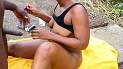 ebony step sis big natural tits bounce wildly in emotional threesome pounding