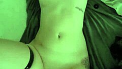 submissive goth slut chained in garage, vibrator strapped to pierced clit buzzes her for 25 minutes straight