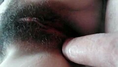 amateur wife rides husband's cock missionary close up hairy pussy then jerks him off hard