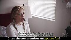 blonde stepdaughter gives blowjob and takes creampie ride