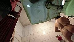 pervy guy sneaks in bathroom while i strip school uniform