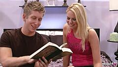 Blonde Small-Tits Cutie Seduces Big Cock Classmate for Choking Deepthroat Doggystyle Facial Quickie