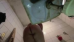 pervy guy sneaks in bathroom while i strip school uniform