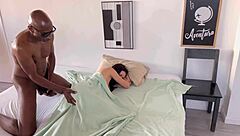 Black roommate bends me over for surprise pussy pounding