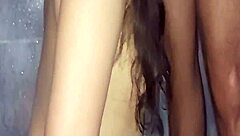 curvy latina gives deepthroat blowjob and creampie in steamy shower sex