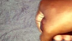 moaning ebony teen strokes massive black cock close-up until explosive cumshot