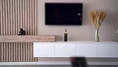 Stepdaughter leaves door open watching porn, stepdad gives creampie pounding.