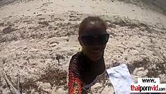 tiny thai teen cherry takes big white cock pounding at beach pov 😈🏖️🍆💦