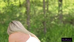 Blonde fit milf's tight pussy filled with cum post-workout doggystyle.