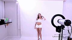 enchanting brunette shows up for modeling audition and ends up fucked on sofa