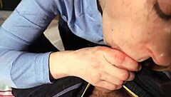 Milf delivers intense slobbery blowjob ending with massive cumshot straight in mouth