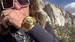 Blonde babe's shaved pussy pounded by monster cock on Mt Whitney downhill!