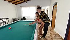 Teaching my cute Colombian Latina friend Kristal Bridge billiards turns into huge cock pounding with Dani Clark