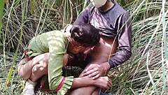 young indian desi teen pressed against tree gets her tight pussy and big boobs roughly fucked in forest