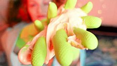 i get so wet with household gloves slime play