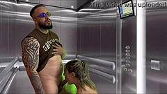 Pregnant neighbor deepthroats in elevator I cum all over