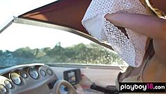 Ukrainian Lilii Strips Naked on Boat Spreading Pussy in Sun