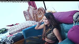 Indian wife in sari enjoys family bonding