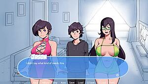 aku threesome dengan anjing gembira dalam salji, susu besar di mana-mana