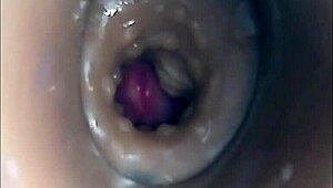 The wife experiences internal camera fucking in her pussy leading to big pulsating cumshot.