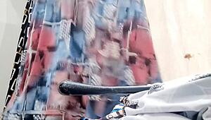 Italian stepmom flashes hairy pussy in public store 😏