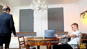 Sneaky kille borrar mogen tutor i svarta strumpbyxor HD fetish