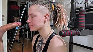 Muscular Bodybuilder Couple Ends Workout With Detailed Bent Over Doggystyle Fuck And Missionary Pounding. Tight Pussy Gets Rough Monster Cock Action From Tall Tattooed Teen Girlfriend.