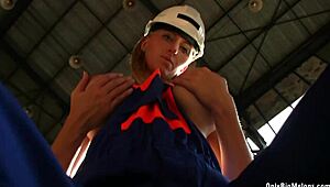 hey, check out shelby moon having fun with her big natural tits at work, ripping clothes off.