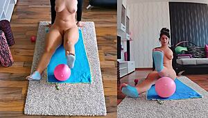 Want to watch this curvy milf spread her big ass in a naked yoga workout on dual cam?